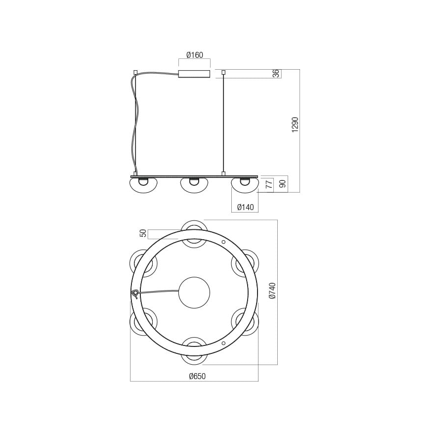 Redo 01-3248- LED Zatemnitveni lestenec na vrvici SINCLAIR LED/37,2W/230V CRI 93 IP21 črna