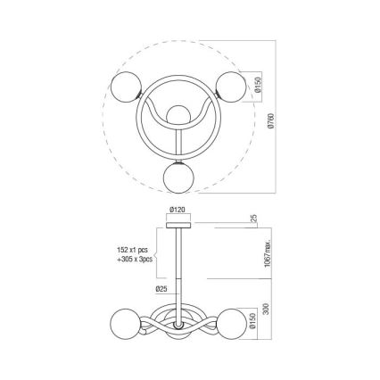 Redo 01-3257 - Lestenec na drogu CONFUSIO 3xE14/28W/230V premer 76 cm črna