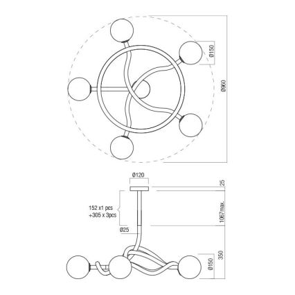 Redo 01-3258 - Lestenec na drogu CONFUSIO 5xE14/28W/230V premer 96 cm v zlati barvi