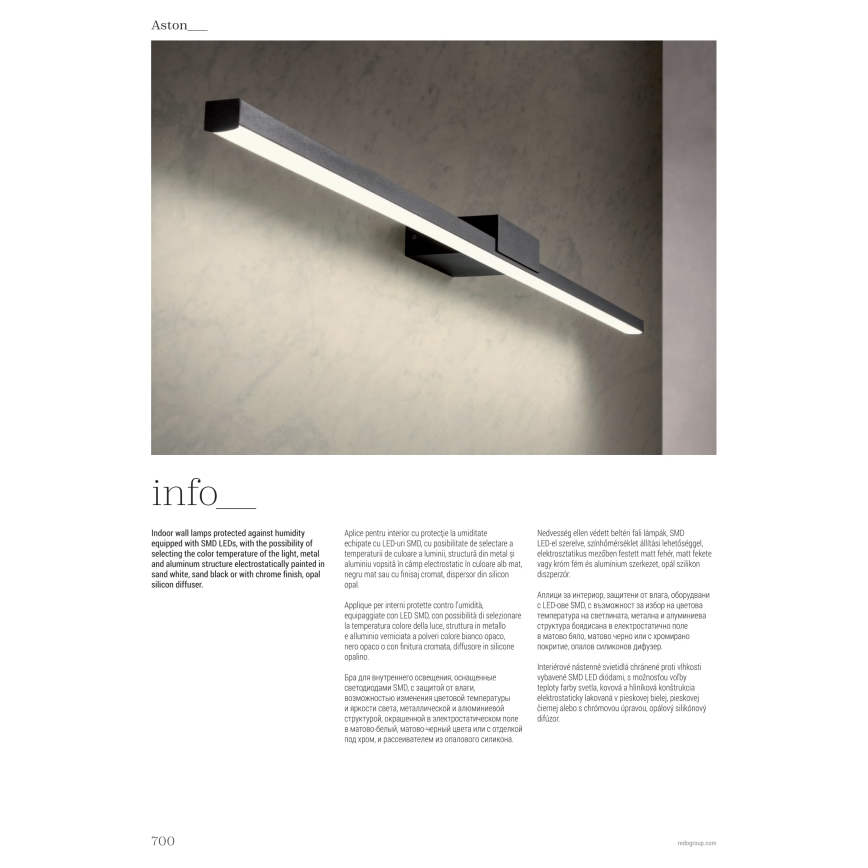 Redo 01-3268 - LED Kopalniška luč za osvetlitev ogledala ASTON LED/12W/230V 60 cm CRI 90 IP44 bela