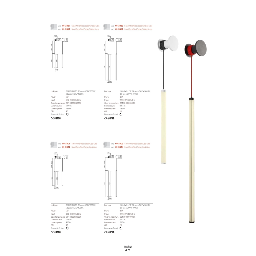 Redo 01-3304 - LED zatemnjevalna stenska svetilka SWING LED/16W/230V 3000/4000K CRI 90 črna