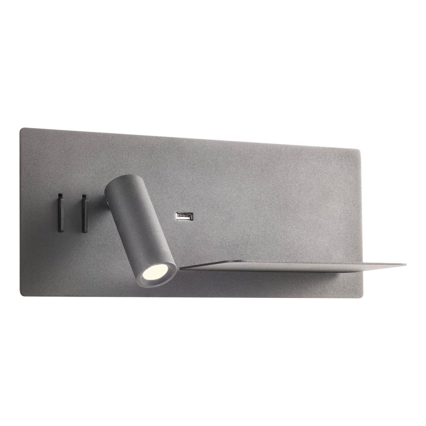 Redo 01-3316 - LED Stenski reflektor BROOK LED/8W/230V + LED/3W USB CRI 90 črna desno