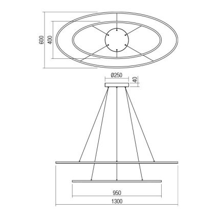 Redo 01-3343 - LED zatemljiv lestenec na jeklenem lanku LEO LED/115W/230V 3000/4000K CRI 90 črna