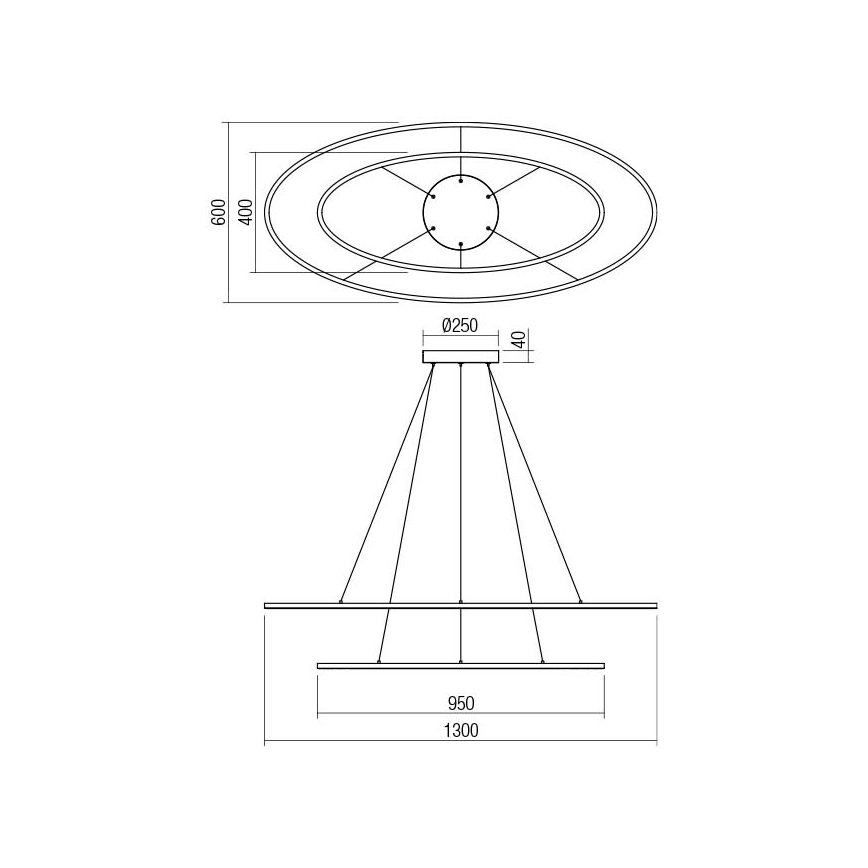 Redo 01-3343 - LED zatemljiv lestenec na jeklenem lanku LEO LED/115W/230V 3000/4000K CRI 90 črna