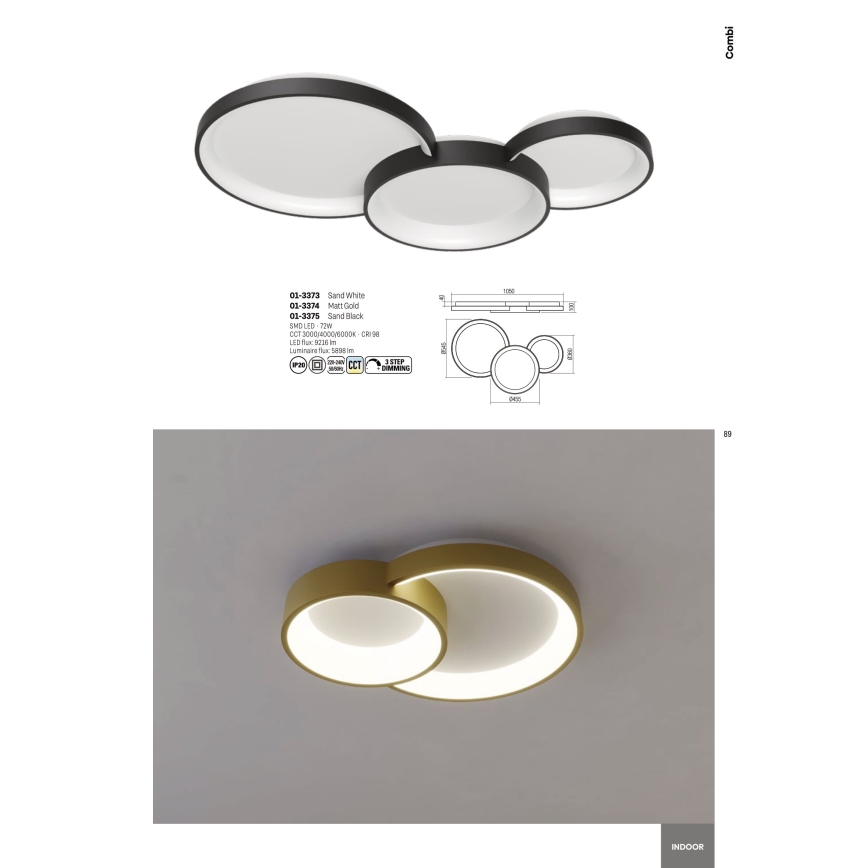 Redo 01-3375 - LED Zatemnitvena stropna svetilka COMBI LED/72W/230V 3000/4000/6000K CRI98 črna