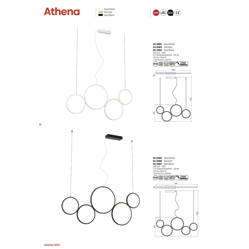 Redo 01-3383 - LED Zatemnitveni lestenec na vrvici ATHENA LED/40W/230V 3000/4000/6000K CRI98 zlata