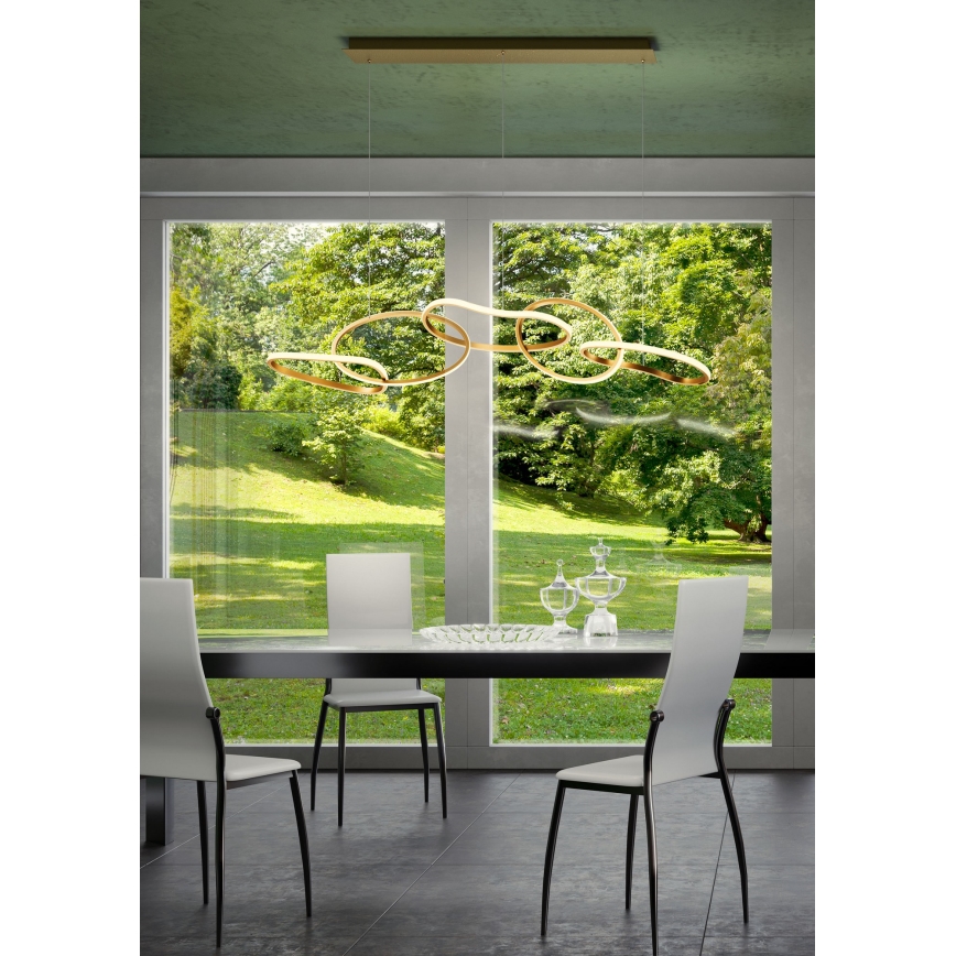 Redo 01-3392 - LED lestenec z možnostjo zatemnitve na jeklenem kablu BIAS LED/120W/230V 3000/4500/6500K CRI 90 v zlatem odtenku