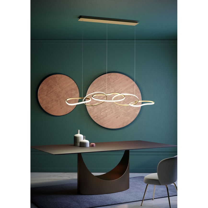 Redo 01-3392 - LED lestenec z možnostjo zatemnitve na jeklenem kablu BIAS LED/120W/230V 3000/4500/6500K CRI 90 v zlatem odtenku