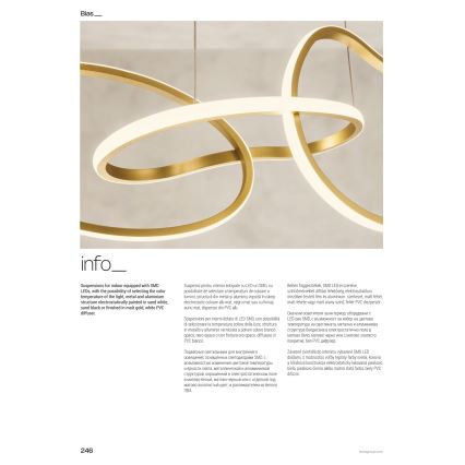 Redo 01-3392 - LED lestenec z možnostjo zatemnitve na jeklenem kablu BIAS LED/120W/230V 3000/4500/6500K CRI 90 v zlatem odtenku