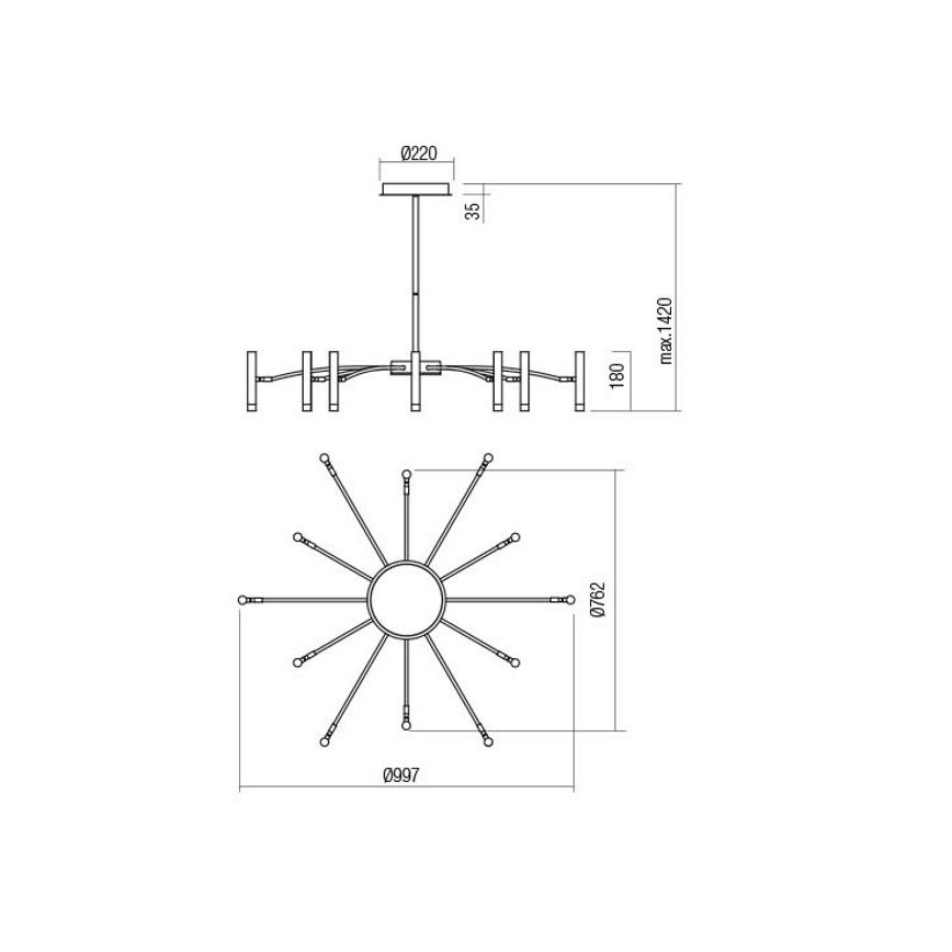 Redo 01-3448 - Zatemljiv LED lestenec na drogu RAYEN LED/60W/230V CRI 90 zlat