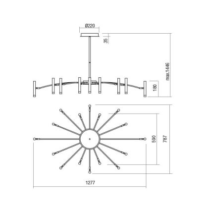 Redo 01-3450 - LED lestenec na drogu z možnostjo zatemnitve RAYEN LED/80W/230V CRI 90, zlati