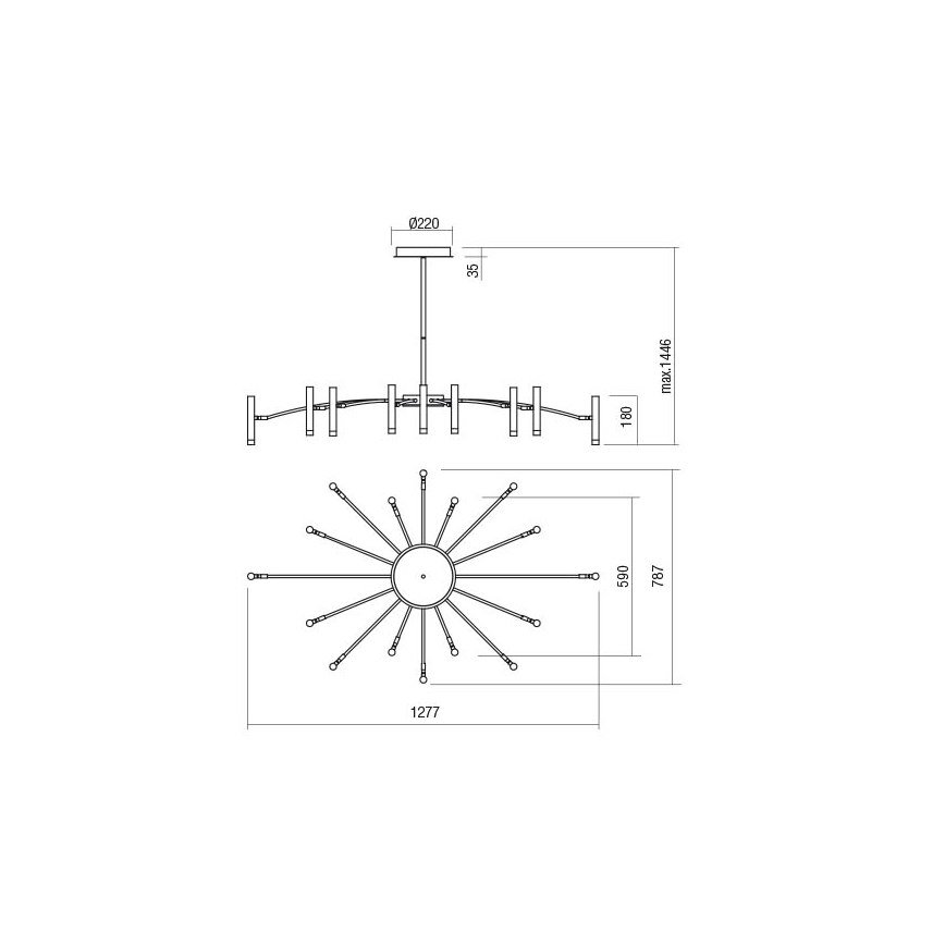 Redo 01-3450 - LED lestenec na drogu z možnostjo zatemnitve RAYEN LED/80W/230V CRI 90, zlati