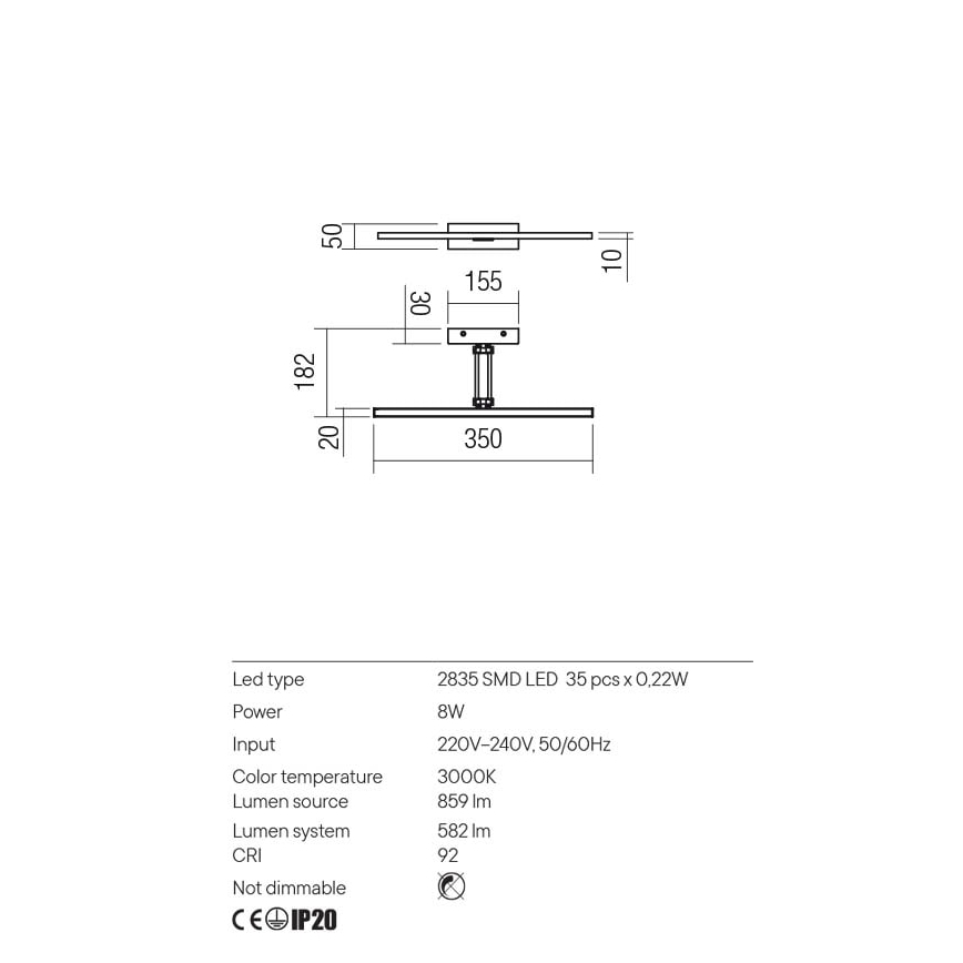 Redo 01-3461 - LED Svetilka za slike LINEAR LED/8W/230V 35 cm CRI 92 črna