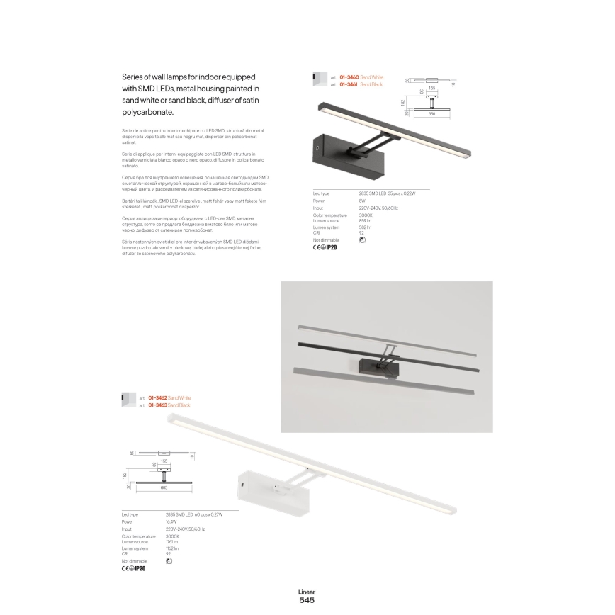 Redo 01-3462 - LED Svetilka za slike LINEAR LED/8W/230V 60,5 cm CRI 92 bela