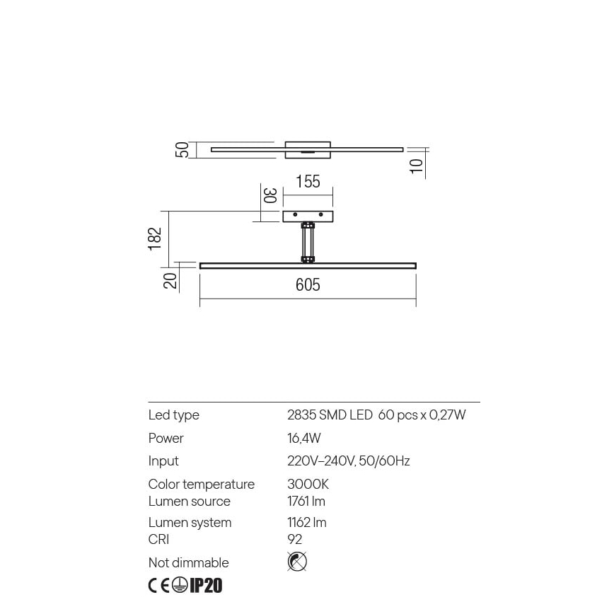 Redo 01-3463 - LED Svetilka za slike LINEAR LED/8W/230V 60,5 cm CRI 92 črna