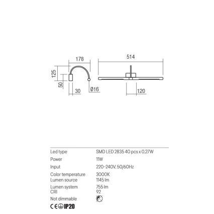 Redo 01-3466 - LED Svetilka za slike KENDO LED/11W/230V 51,4 cm CRI 92 bela