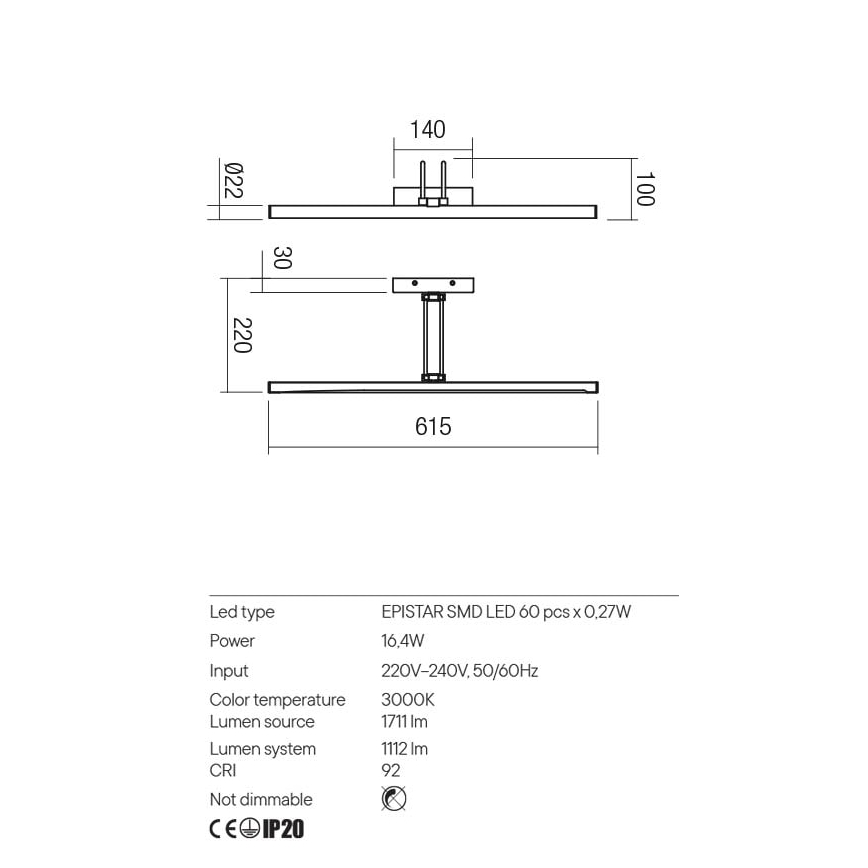 Redo 01-3471 - LED Svetilka za slike IKON LED/16,4W/230V 61,5 cm CRI 92 črna