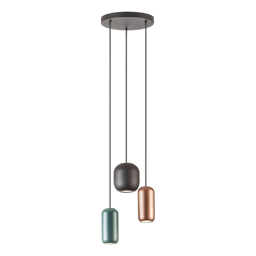 Redo 01-3480 - Lestenec na vrvici BOOM 3xGU10/10W/230V pr. 33 cm črna/zelena/rjava