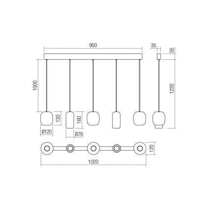 Redo 01-3481 - Lestenec na vrvici BOOM 5xGU10/10W/230V črna/zelena/rjava