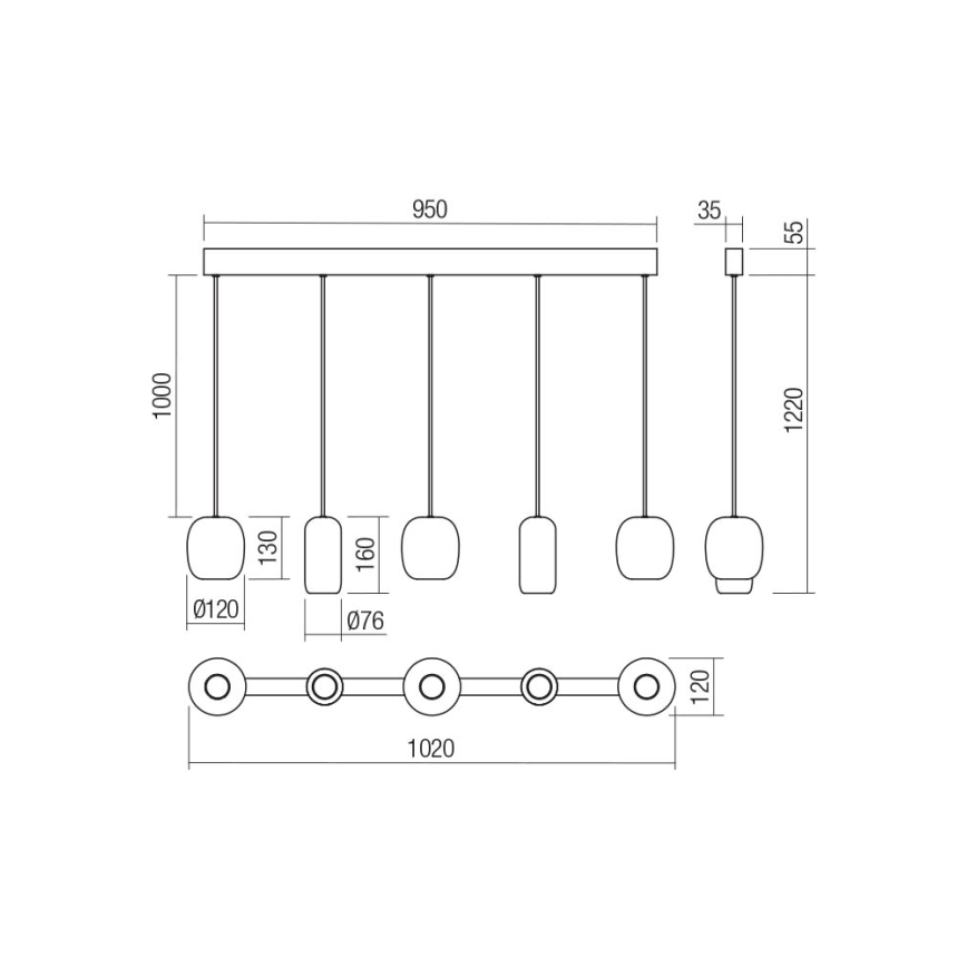 Redo 01-3481 - Lestenec na vrvici BOOM 5xGU10/10W/230V črna/zelena/rjava