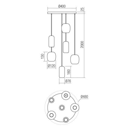 Redo 01-3482 - Lestenec na vrvici BOOM 6xGU10/10W/230V pr. 48 cm črna/zelena/rjava