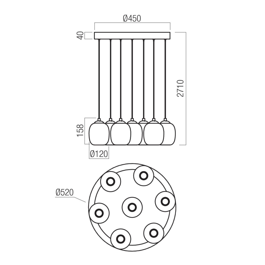 Redo 01-3489 - LED zatemljiv lestenec na vrvici KHADI 7xLED/5W/230V CRI 90 premer 52 cm črna/dimno steklo