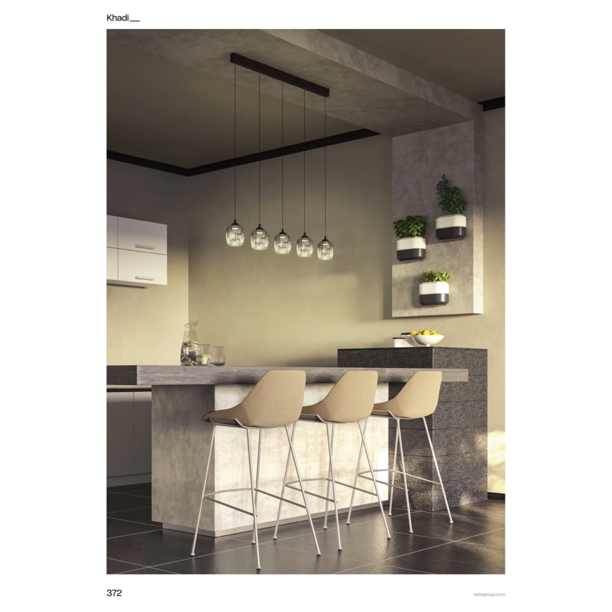 Redo 01-3490 - LED zatemljiv lestenec na kablu KHADI 5xLED/5,2W/230V CRI 90 črna/zadimljena