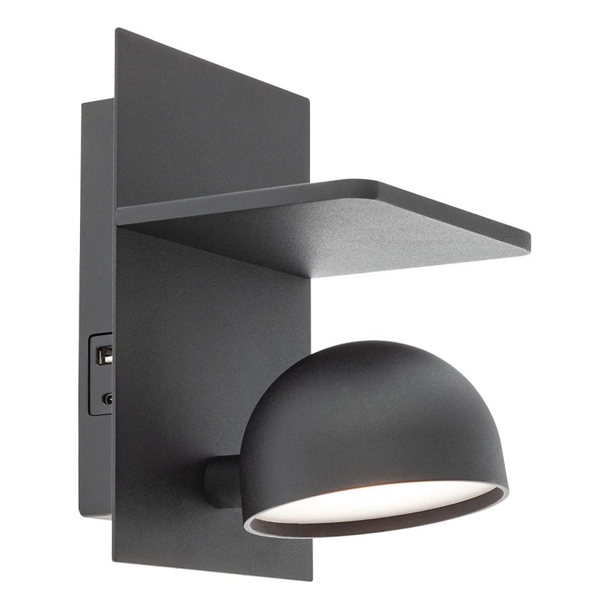 Redo 01-3491 - LED Stenski reflektor SEIBI LED/7W/230V USB CRI 90 črna