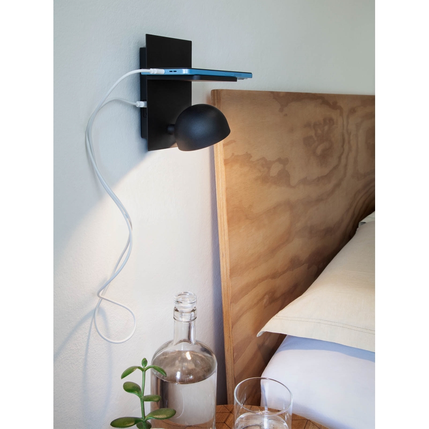 Redo 01-3491 - LED Stenski reflektor SEIBI LED/7W/230V USB CRI 90 črna