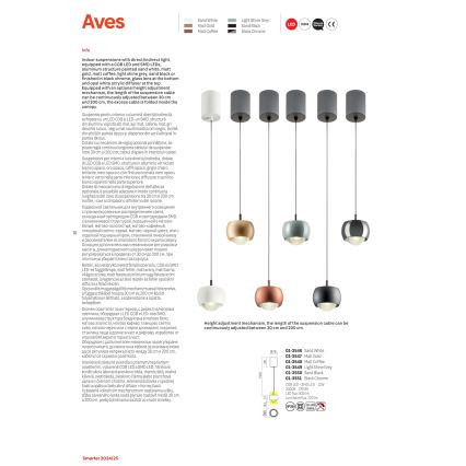 Redo 01-3546 - LED Lestenec na vrvici AVES LED/12W/230V pr. 9,6 cm CRI 90 bela