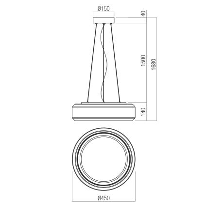 Redo 01-3592 - LED Lestenec na vrvici SOLERA LED/36W/230V pr. 45 cm CRI 93 3000/4000K siva
