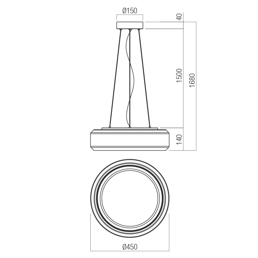 Redo 01-3592 - LED Lestenec na vrvici SOLERA LED/36W/230V pr. 45 cm CRI 93 3000/4000K siva