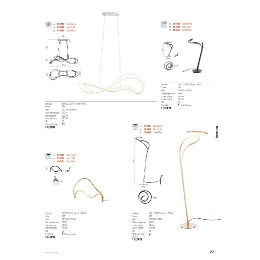 Redo 01-3598 - zatemnljiv LED lestenec na kablu TEMPEST LED/58W/230V zlati