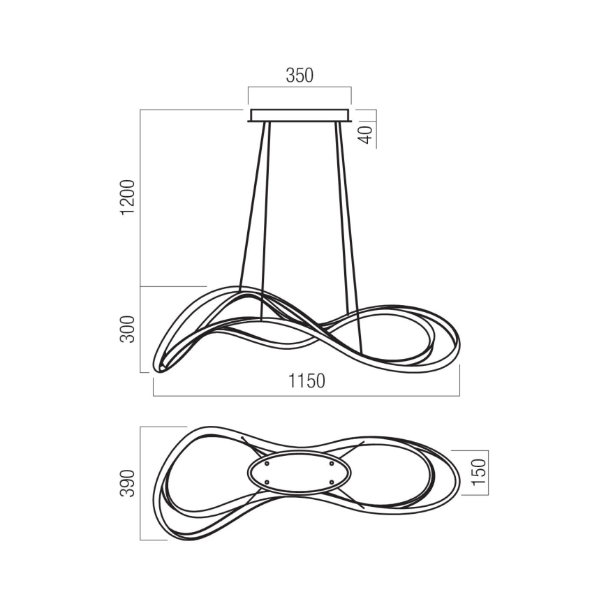 Redo 01-3598 - zatemnljiv LED lestenec na kablu TEMPEST LED/58W/230V zlati