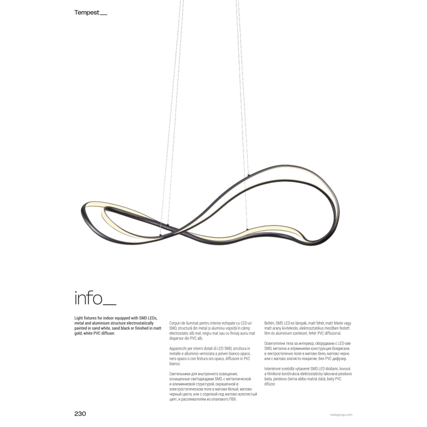 Redo 01-3599 - Zatemljiv LED lestenec na kablu TEMPEST LED/58W/230V črn