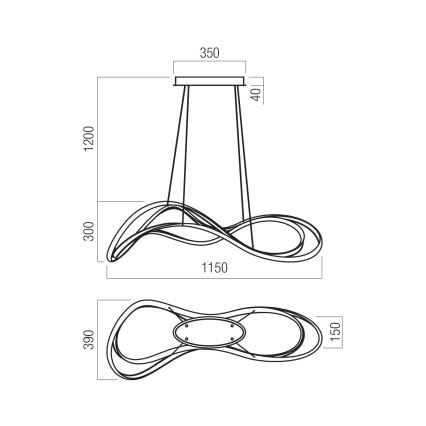 Redo 01-3599 - Zatemljiv LED lestenec na kablu TEMPEST LED/58W/230V črn