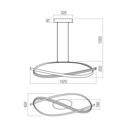 Redo 01-3616 - LED zatemljiv lestenec na kablu IMPULS LED/38W/230V, zlate barve