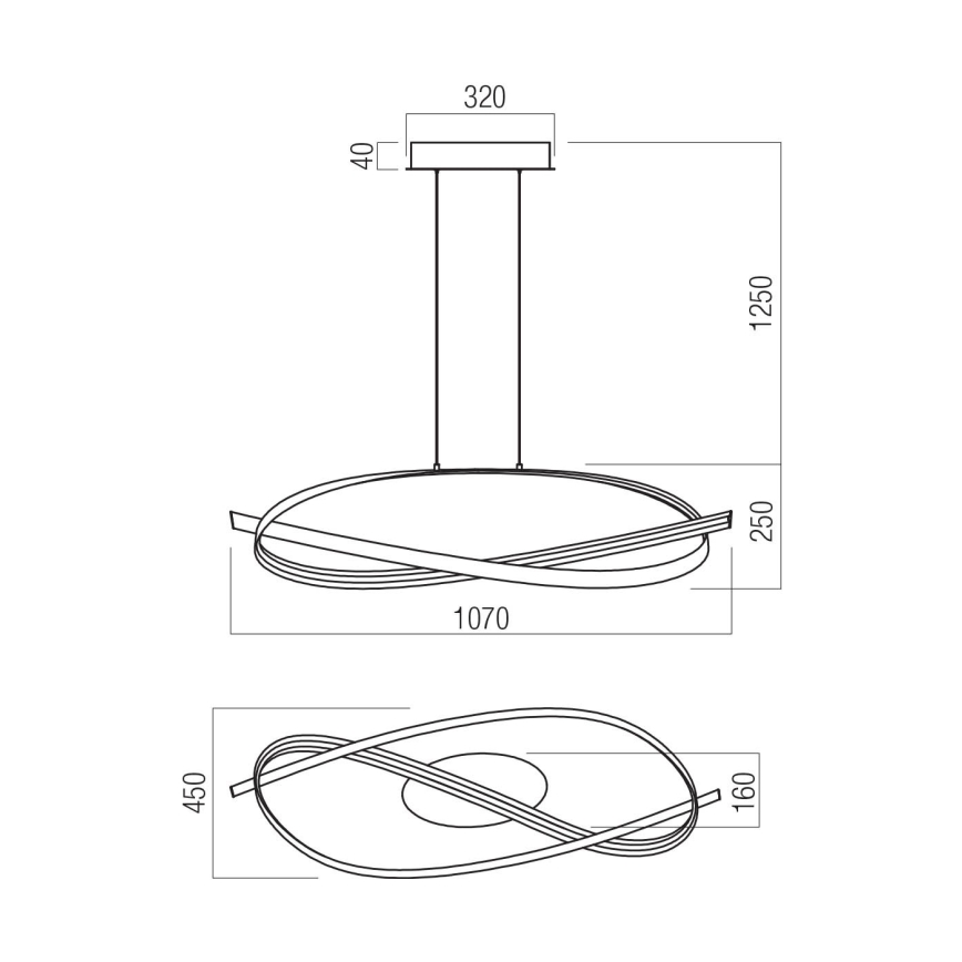 Redo 01-3616 - LED zatemljiv lestenec na kablu IMPULS LED/38W/230V, zlate barve