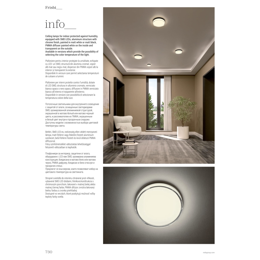 Redo 01-3735 - LED Kopalniška stropna svetilka FRISBI LED/12W/230V pr. 23 cm CRI 90 3000/4000K IP44 črna