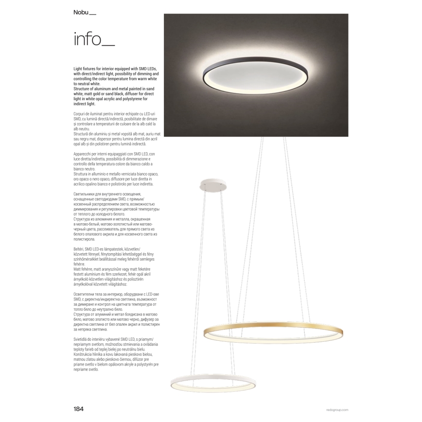 Redo 01-3809 - Zatemnjivo stropno LED svetilo NOBU LED/80W/230V 3000/4000K CRI 90 bela