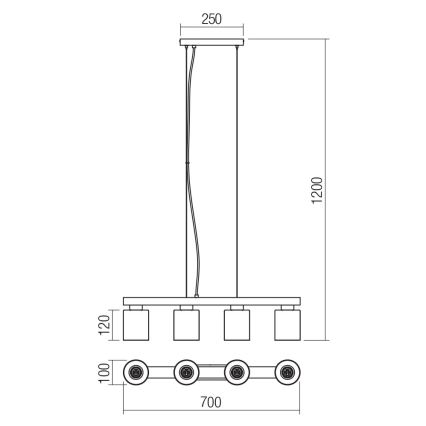 Redo 01-3986 - Lestenec na vrvici ROTIS 4xE27/15W/230V