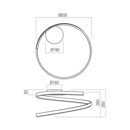Redo 01-4010 - SCROLL zatemnjevalna LED stropna svetilka, 38 W/230 V, 3000K/4000K/6000K, CRI 90, Ø 60 cm, bela