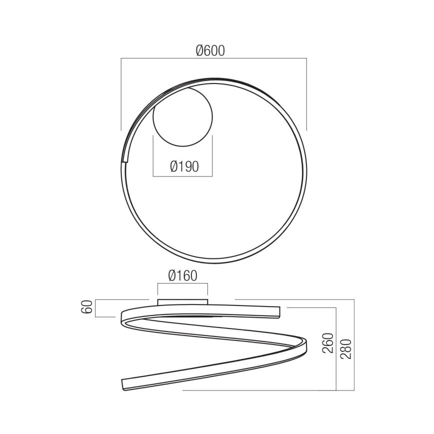 Redo 01-4010 - SCROLL zatemnjevalna LED stropna svetilka, 38 W/230 V, 3000K/4000K/6000K, CRI 90, Ø 60 cm, bela