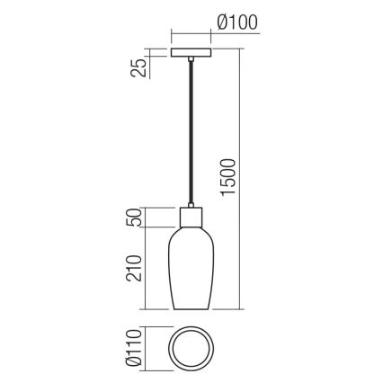 Redo 01-4044 - Lestenec na vrvici ATLANTIS 1xE27/42W/230V pr. 11 cm črna