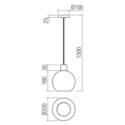 Redo 01-4045 - Lestenec na vrvici ATLANTIS 1xE27/42W/230V pr. 20 cm črna