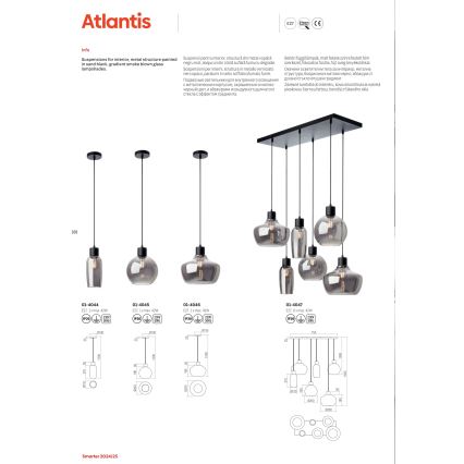 Redo 01-4046 - Lestenec na vrvici ATLANTIS 1xE27/42W/230V pr. 26 cm črna