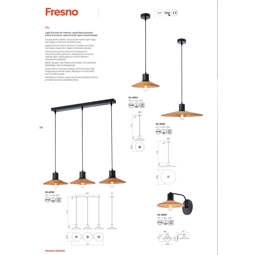Redo 01-4055 - Lestenec na vrvici FRESNO 1xE27/42W/230V pr. 40 cm