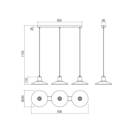 Redo 01-4056 - Lestenec na vrvici FRESNO 3xE27/42W/230V