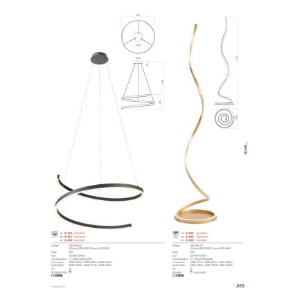 Redo 01-4282 - Zatemnljiva LED talna svetilka SCROLL LED/30W/230V 3000K/4000K/6000K CRI 90 zlata
