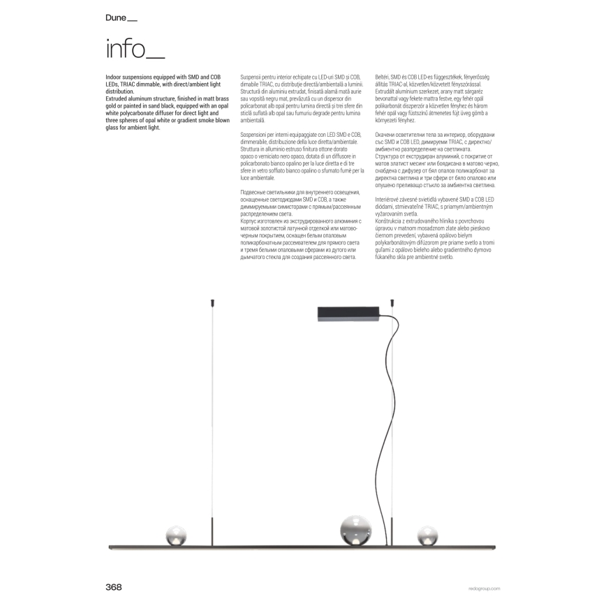 Redo 01-4302 - LED z možnostjo zatemnitve viseči lestenec na kablu DUNE LED/48W/230V 3000K CRI 90 črna/zadimljeno steklo